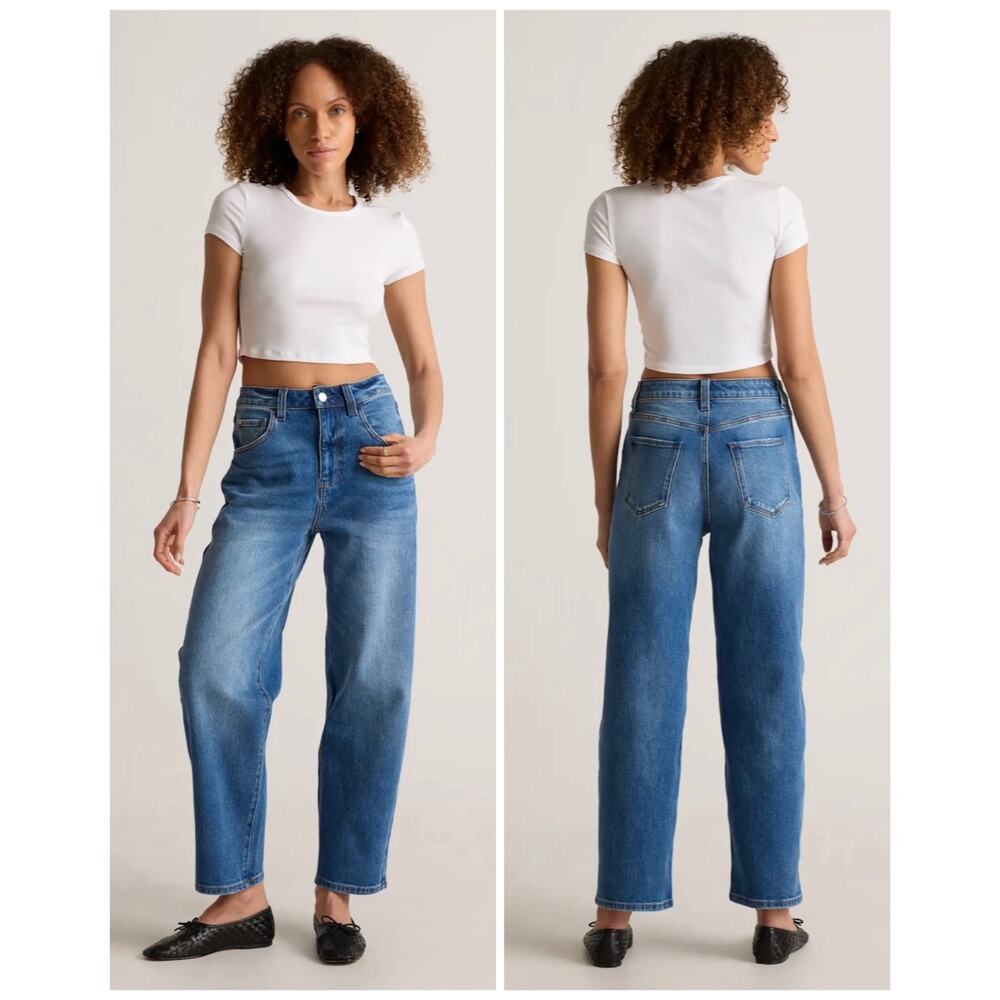 Quince Bella Stretch Barrel Jeans High Rise Atlantic Blue Organic Cotton Size 29 - Picture 11 of 11